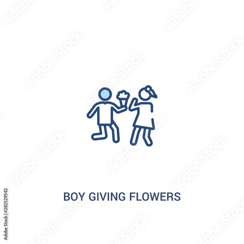 boy giving flowers to his girlfriend concept 2 colored icon. simple line element illustration. outline blue boy giving flowers to his girlfriend symbol. can be used for web and mobile ui/ux.