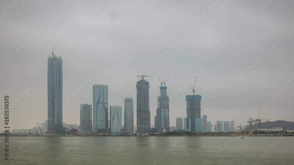 zhuhai city bay construction rainy day timelapse 4k china zhuhai city bay construction rainy day timelapse 4k china