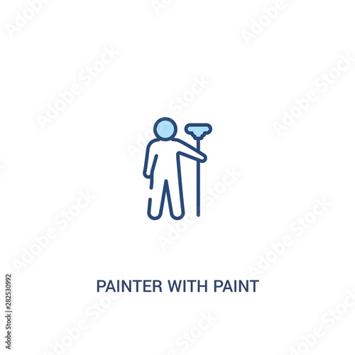 painter with paint roller concept 2 colored icon. simple line element illustration. outline blue painter with paint roller symbol. can be used for web and mobile ui/ux.