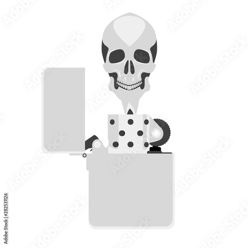 bad habit. Lighter for smoking with fire in the shape of a skull. symbol of death, danger, bad habit of smoking cigarettes. vector illustration