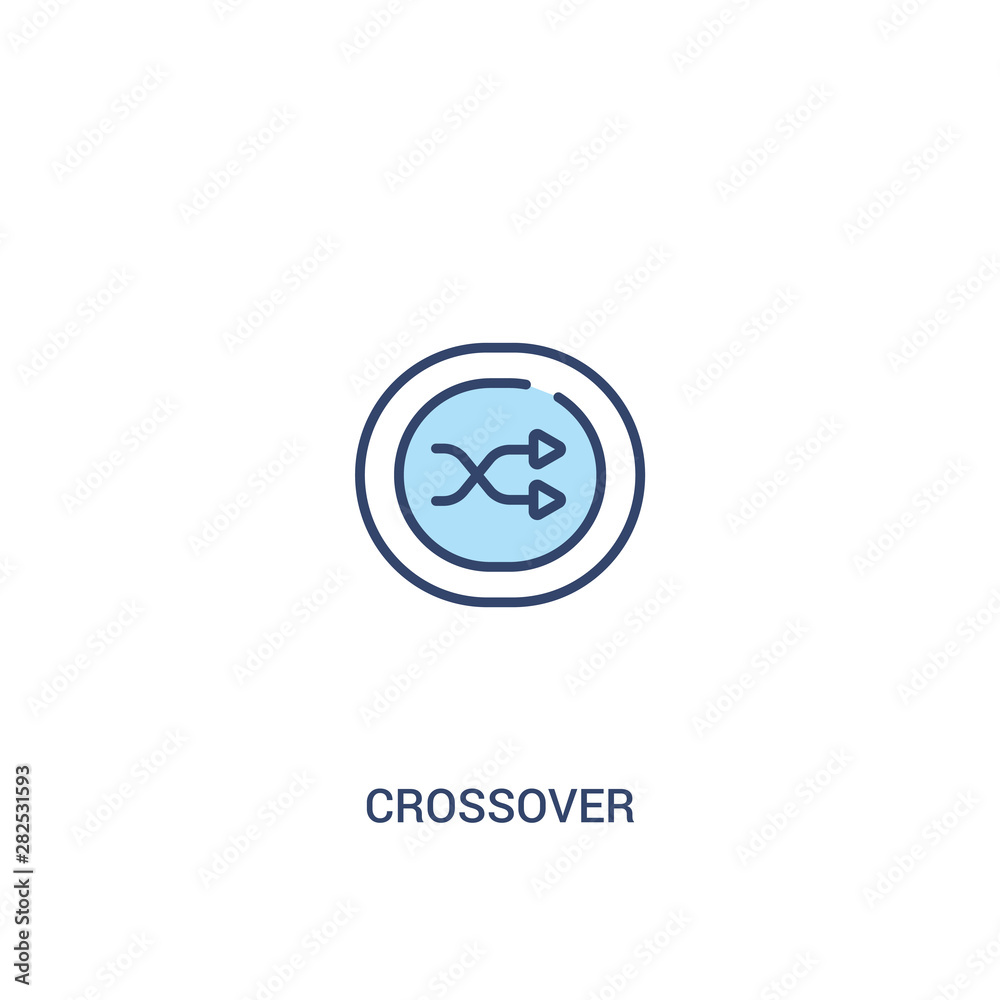 crossover concept 2 colored icon. simple line element illustration. outline blue crossover symbol. can be used for web and mobile ui/ux.