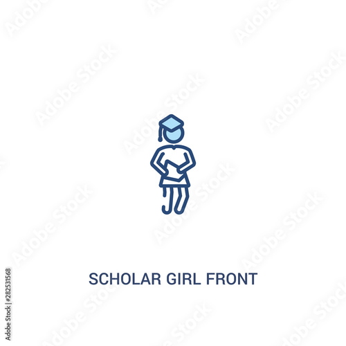 scholar girl front concept 2 colored icon. simple line element illustration. outline blue scholar girl front symbol. can be used for web and mobile ui/ux.