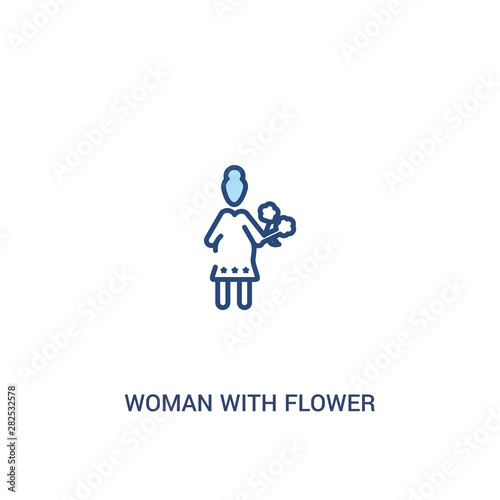 woman with flower concept 2 colored icon. simple line element illustration. outline blue woman with flower symbol. can be used for web and mobile ui/ux.