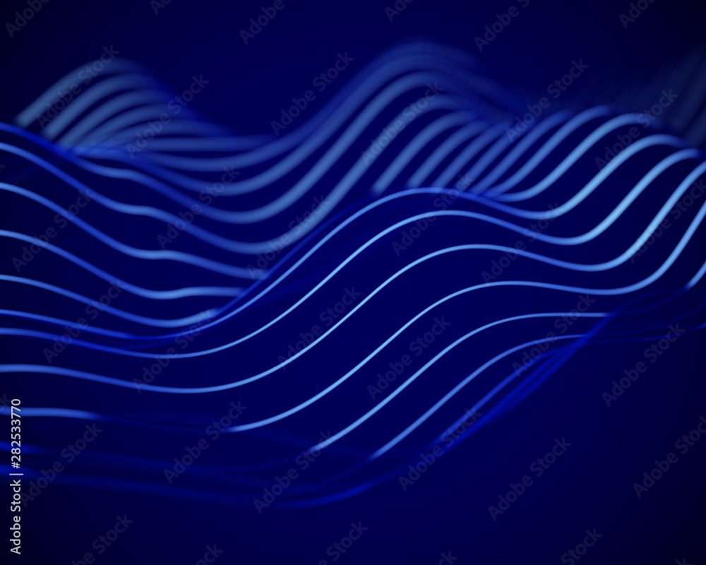 Big data abstract visualization: hills on digital information surface. Digital data or cyberspace concept: virtual landscape. 3D sound waves, futuristic background. EPS 10, vector illustration.
