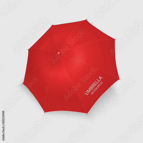 Vector 3d Realistic Render Red Blank Umbrella Icon Closeup Isolated on White Background. Design Template of Opened Parasol for Mock-up  Branding  Advertise etc. Top View