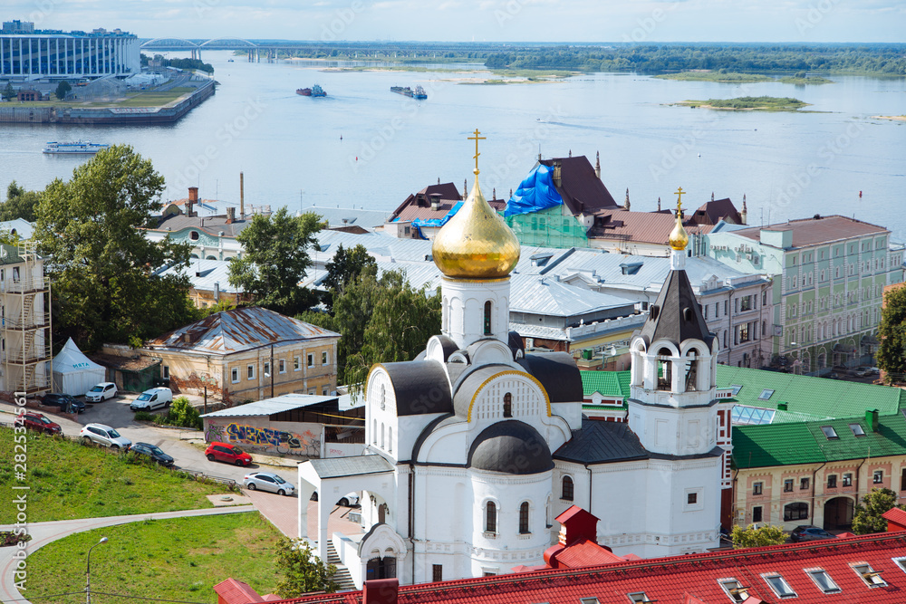 Obraz premium Nizhny Novgorod, Russia, July 12, 2019. Aerial panoramic view of the city in summer day.
