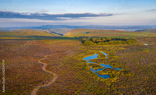 Aerial View over Scenic Upland in UK photo