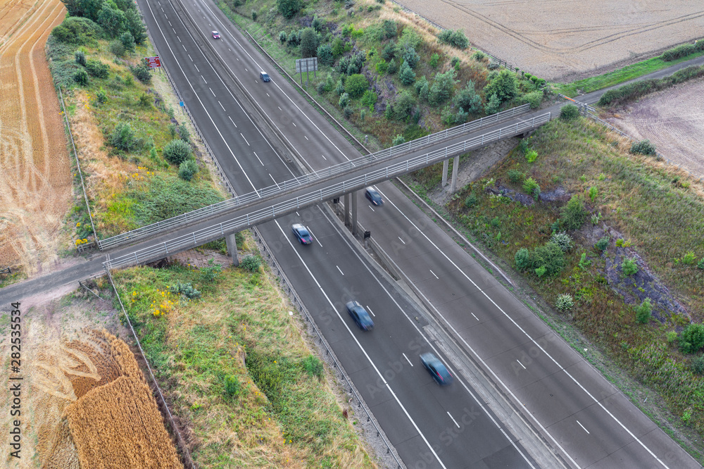 Aerial View over Motorway Cross Bridge in UK Aerial View over Motorway Cross Bridge in UK