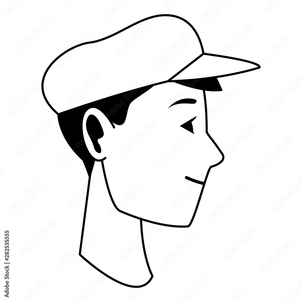 Young man face head profile cartoon in black and white Young man face head profile cartoon in black and white