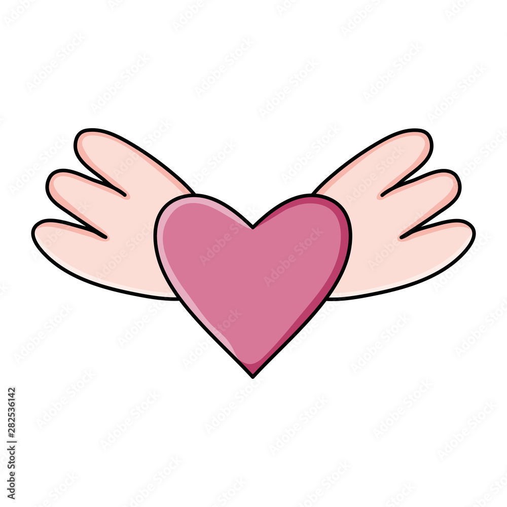 heart love with wings pop art style heart love with wings pop art style
