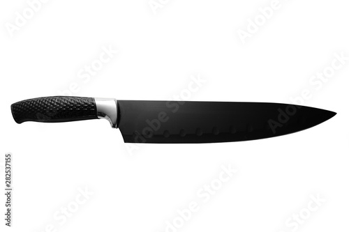 Isolated black blade sharp knife on a white background.