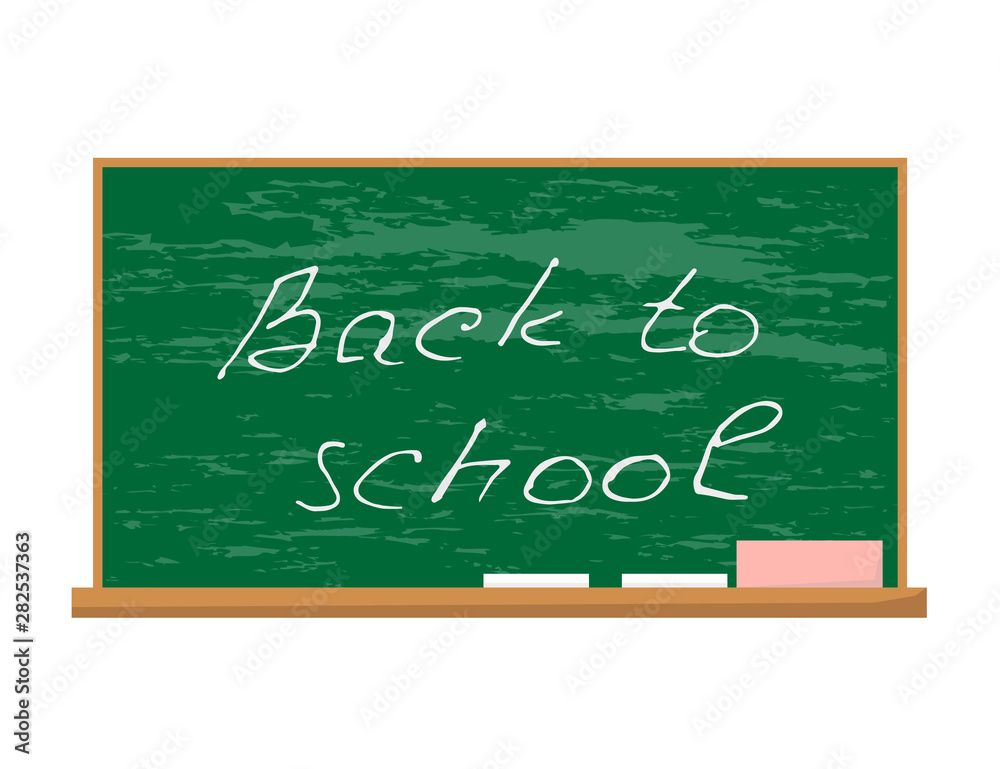 Fototapeta premium back to school, blackboard and chalk in flat