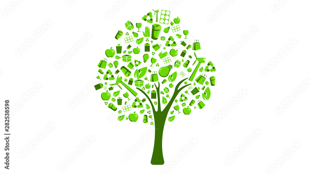 Obraz premium recycling materials and alternative energy badge, environment protection and ecology