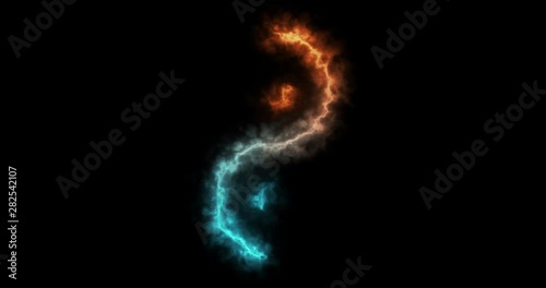 Fire and ice outline glowing ying yang symbol on transparent background