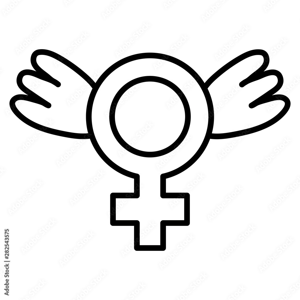 female gender symbol with wings pop art style