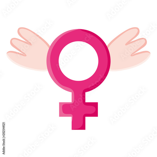 female gender symbol with wings pop art style