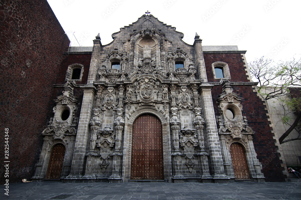 Front view of the San Felipe Neri church, located on Republica del Salvador St. at the city center, Mexico City, Mexico.
