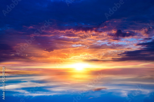 Beautiful sunrise . Beautiful heavenly landscape with the sun in the clouds . © yaalan