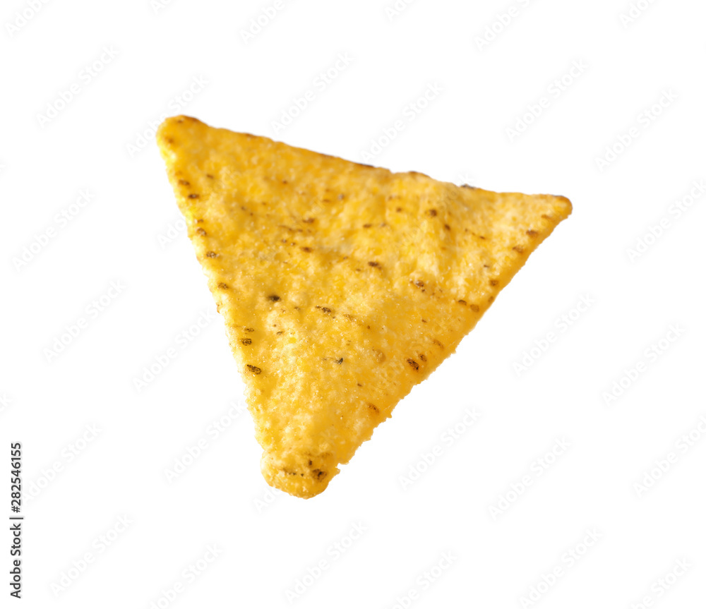 Tasty Mexican nacho chip on white background Tasty Mexican nacho chip on white background