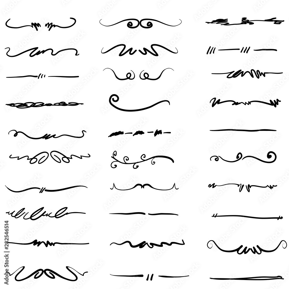 collection of handdrawn border and divider with unique swirl doodle style