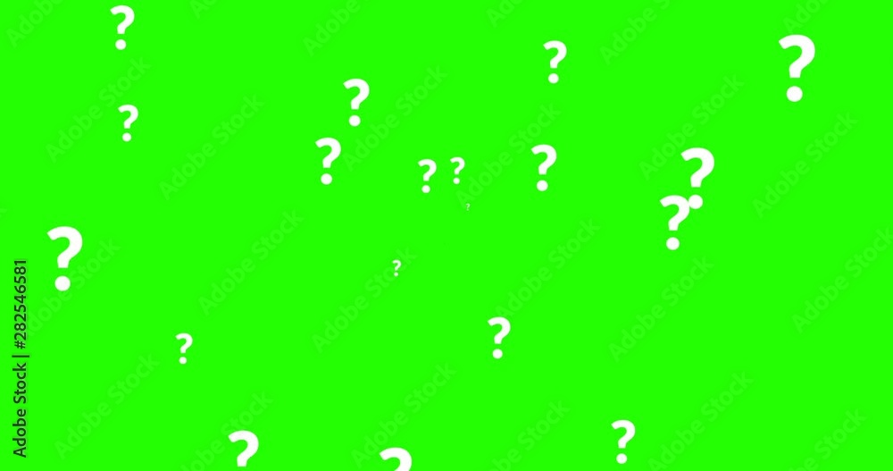 animation of a lot of white question mark moving on chroma key green screen background