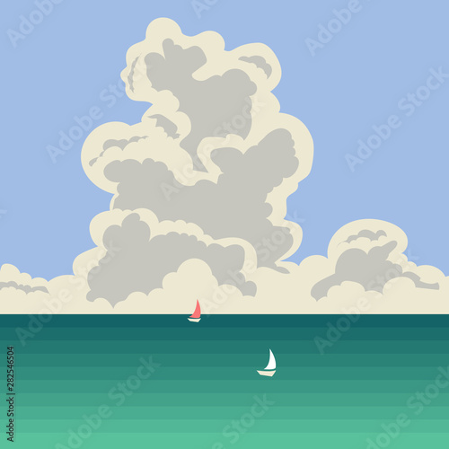 Big cloud over the sea. Calm and relax. Vector illustration