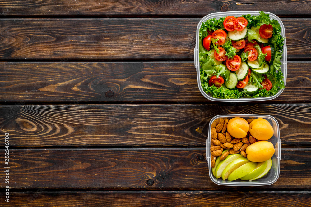 meal in lunch box to take away on wooden background top view mockup meal in lunch box to take away on wooden background top view mockup