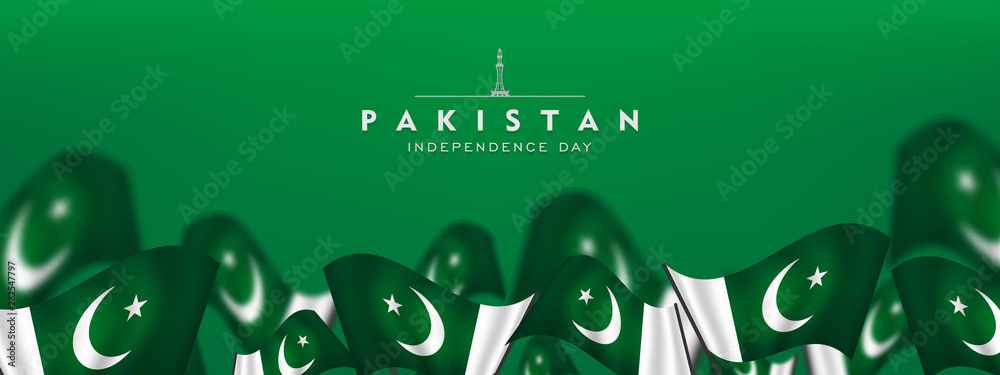14th of august pakistan independence day celebration card, Happy Pakistan's independence day 14th of august 1947. flag of pakistan brush design Vector Illustration - obrazy, fototapety, plakaty 