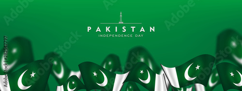 14th of august pakistan independence day celebration card, Happy Pakistan's independence day 14th of august 1947. flag of pakistan brush design Vector Illustration