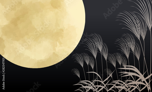 満月　十五夜　月　スーパームーン　すすき　10月　お団子　和風　日本　日本風　和柄　和風　和　星　夜空