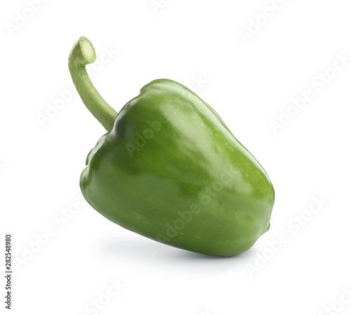 Ripe green bell pepper on white background