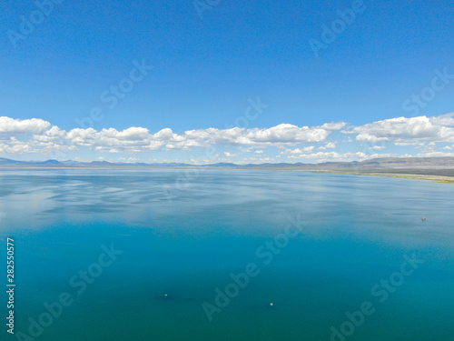 Aerial view of colorful Mono Lake during summer season  Mono County  California  USA