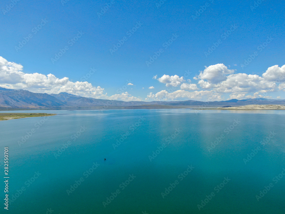 Aerial view of colorful Mono Lake during summer season, Mono County, California, USA