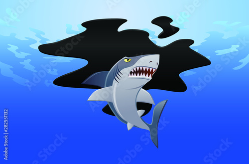 Shark and oil spill under the ocean vector