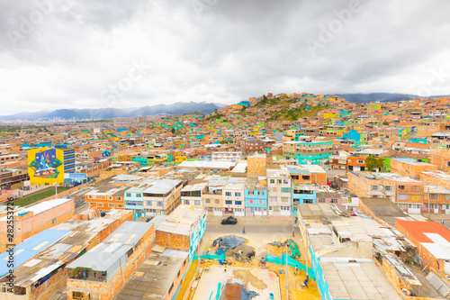 Fototapeta Naklejka Na Ścianę i Meble -  Bogota city Meissen and Mexico districts aerial view