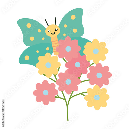 flowers garden plant with beautiful butterfly kawaii