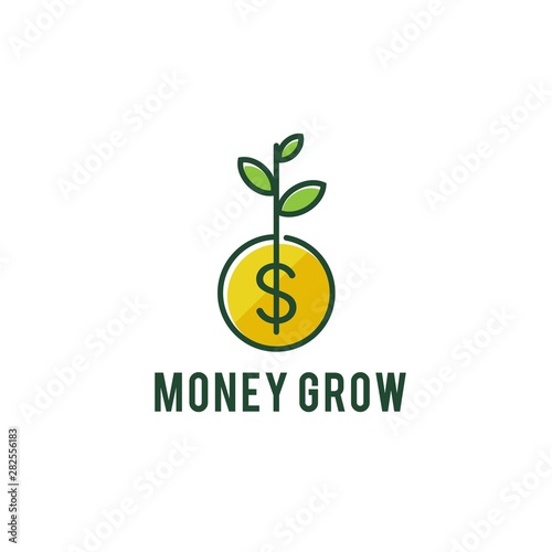 Coin leaf sprout money grow investment logo vector icon illustration