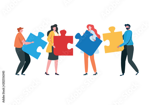 Teamwork connection successful together concept. The Big jigsaw puzzle