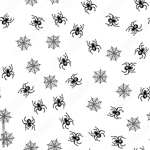 Sketch spider web Halloween seamless pattern. Spider web Halloween seamless in hand-drawn style on white background. Spooky silhouette © aifeati
