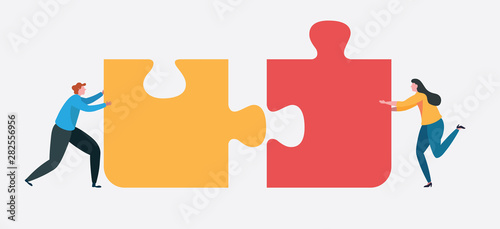 Teamwork connect to successful together concept. The Big jigsaw puzzle photo