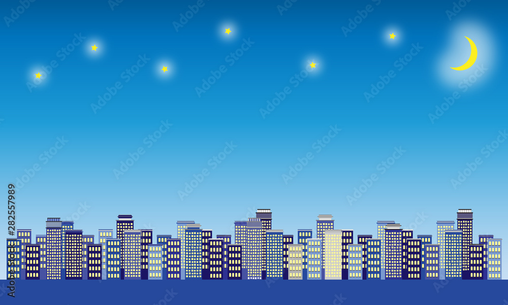 夜空と都市の街並み　夜景の背景素材