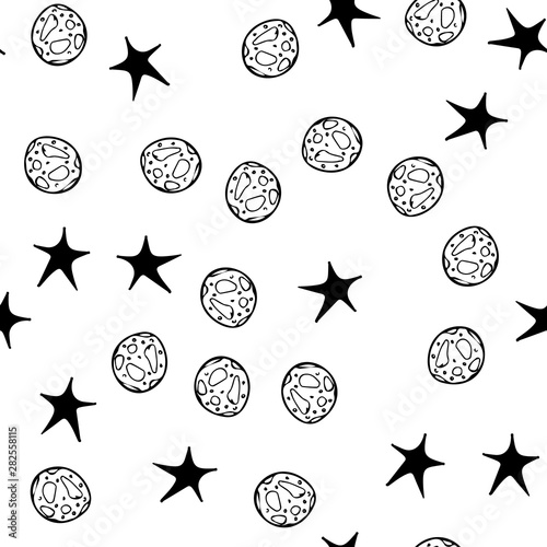 Black moon star seamless Halloween on white background. Night stars pattern vector background. Baby illustration. Space travel. Astronomy galaxy illustration vector
