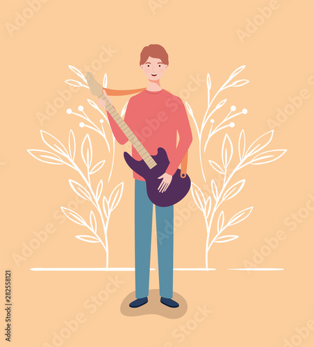 woman playing electric guitar instrument character