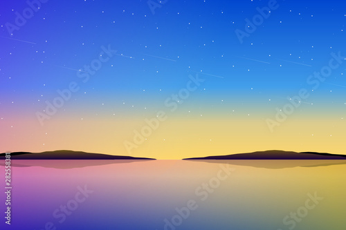 Aurora sky background with sea and mountain landscape