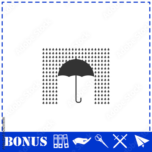 Umbrella and rain icon flat