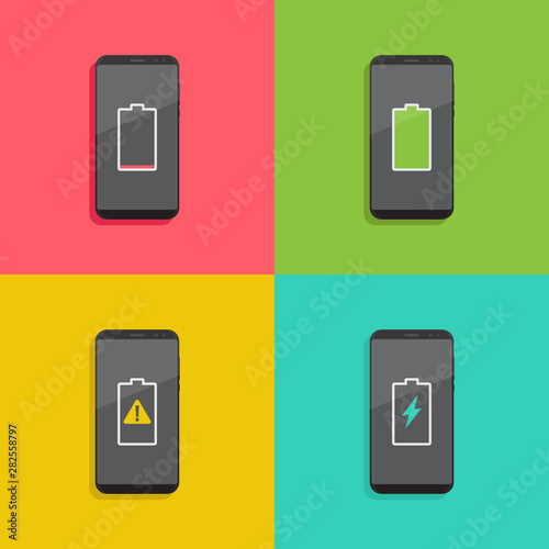 Free Download Smartphone battery notification, battery empty, full, damaged, charging, flat design vector illustration - GFXLoad