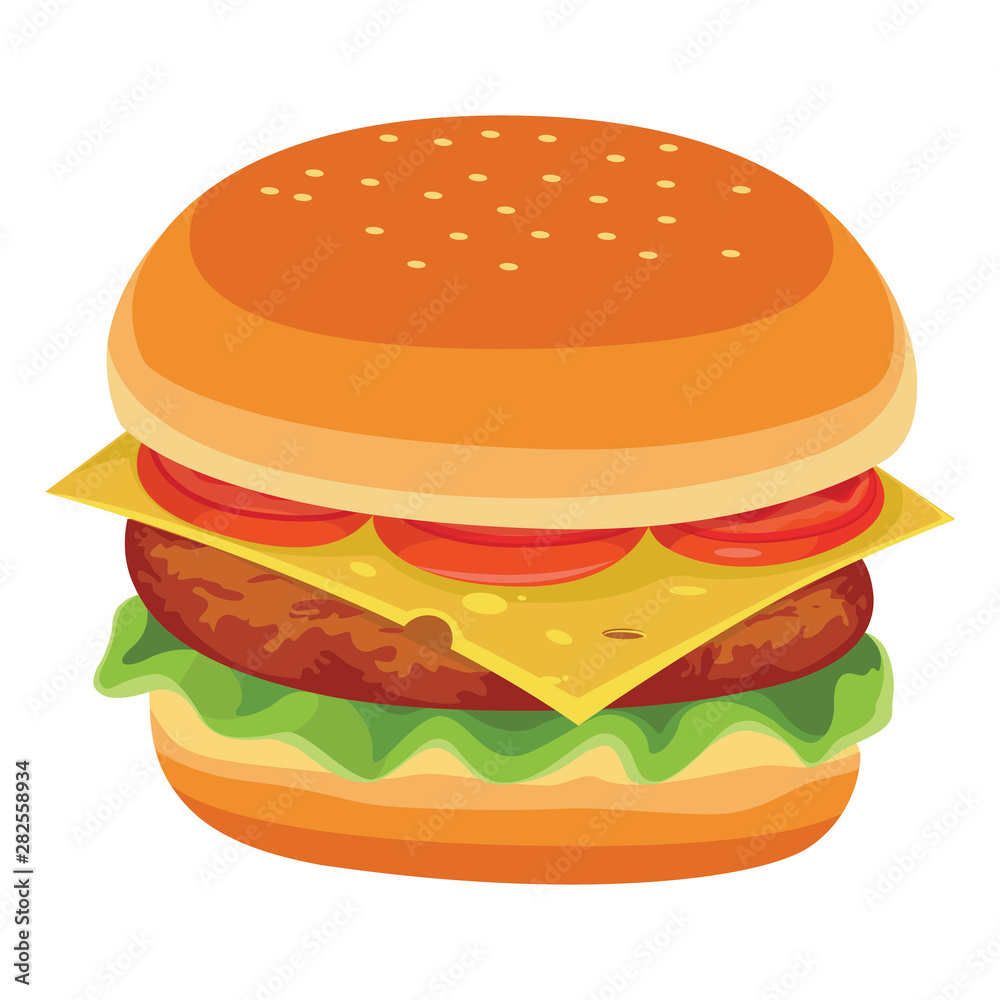 tasty yummy burger cartoon style