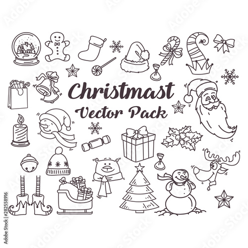christmast doodle collection pack handrawing style