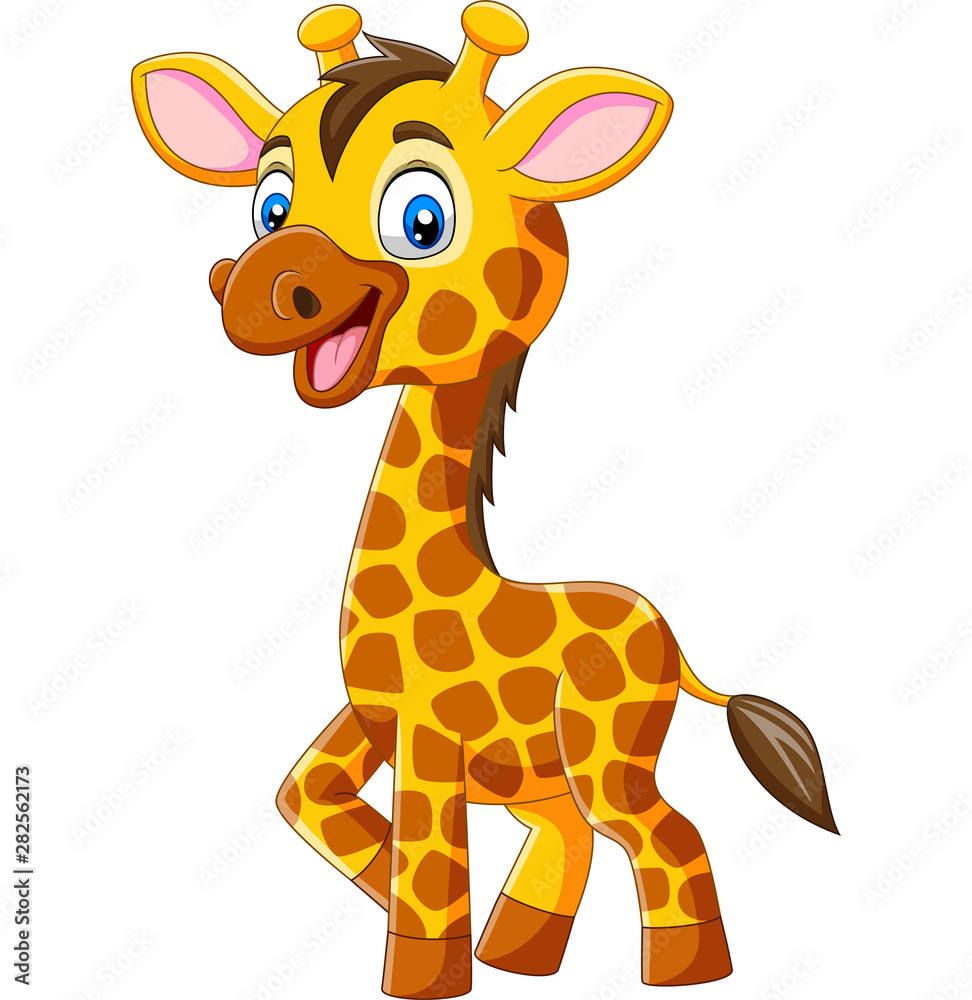 Cute giraffe cartoon isolated on white background  - obrazy, fototapety, plakaty 