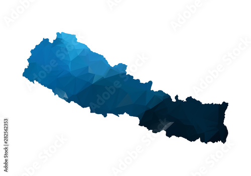 Vector Map - Blue Geometric Rumpled Triangular. Low poly map of Afghanistan. contour/shape map isolated on white background.